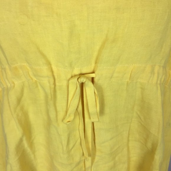 Eileen Fisher Tank Tunic Swing Dress Size M Womans Yellow Linen Drawstring Waist - Picture 12 of 13